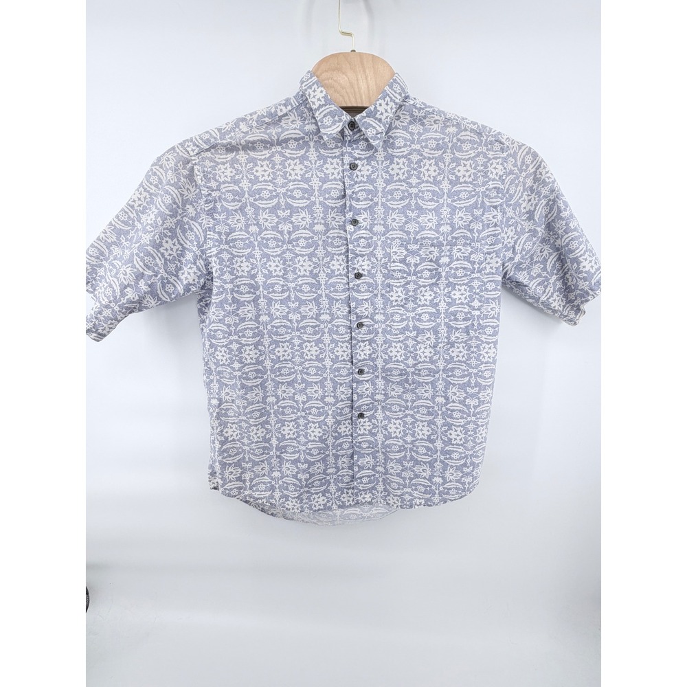 Vintage Levis Shirt Mens Medium Blue White Geometric Floral‎ Button Down 90s SS